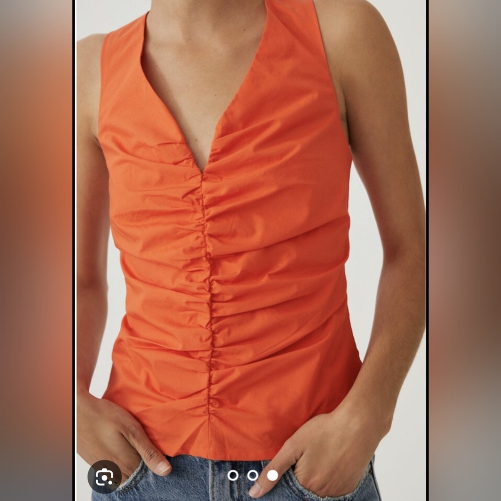 Anthropologie Sunday in Brooklyn Ruched Poplin Tank Top - Red